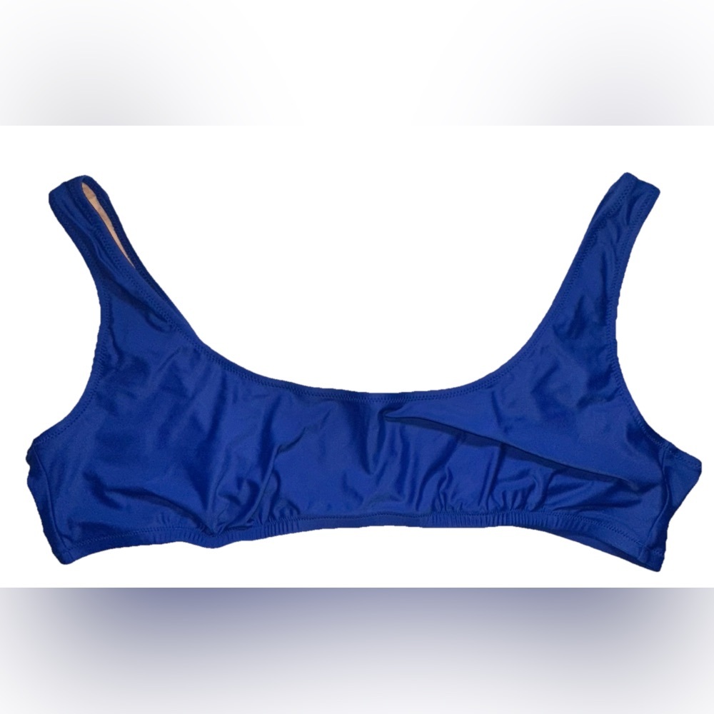 J Crew Heritage Scoop Neck Bikini Top Plus Size‎ 2X Blue Retro Swim Beach New